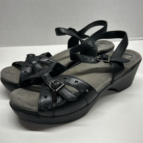 Dansko Sissy Leather Sandals Clogs Shoes Strappy Adjustable Black Size 41 US 11 - Picture 1 of 10